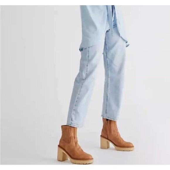 Free People James Chelsea Tan Leather Boot, Lugg Platform Sole Zip 40/10 Boho - Picture 3 of 9